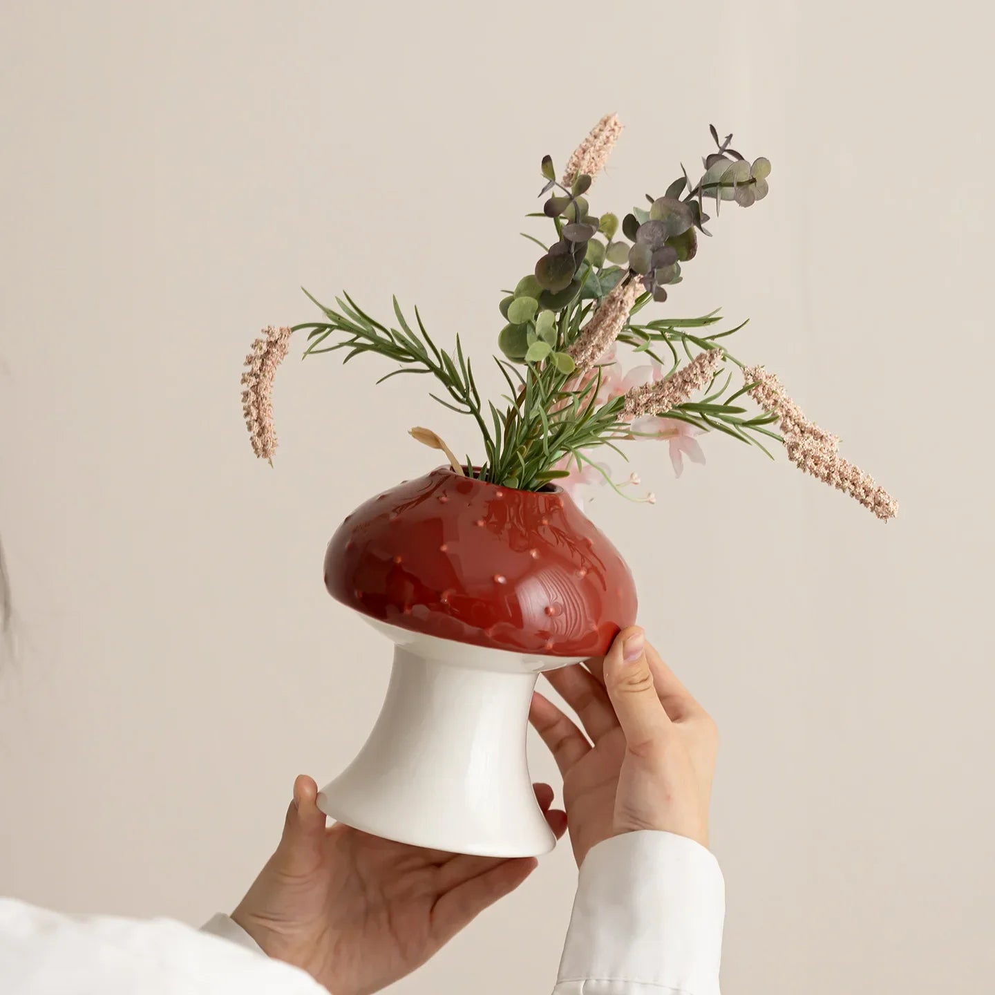 Afralia™ Mushroom Shape Ceramic Vase Handmade Flowerpot Home Decoration