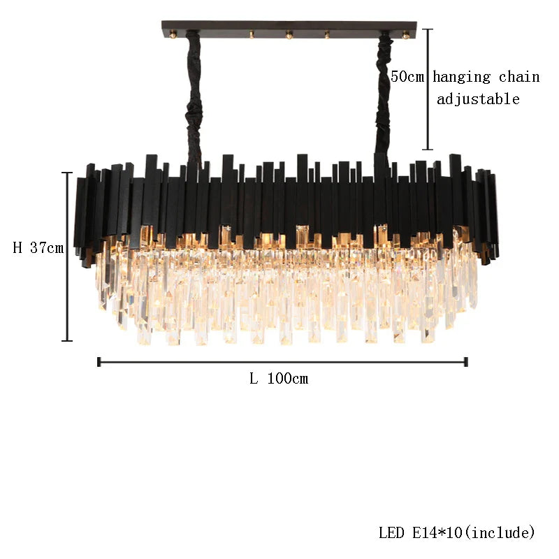 Afralia™ Crystal Chandelier: Dimmable Gold/Black Stainless Steel Hanging Lamp