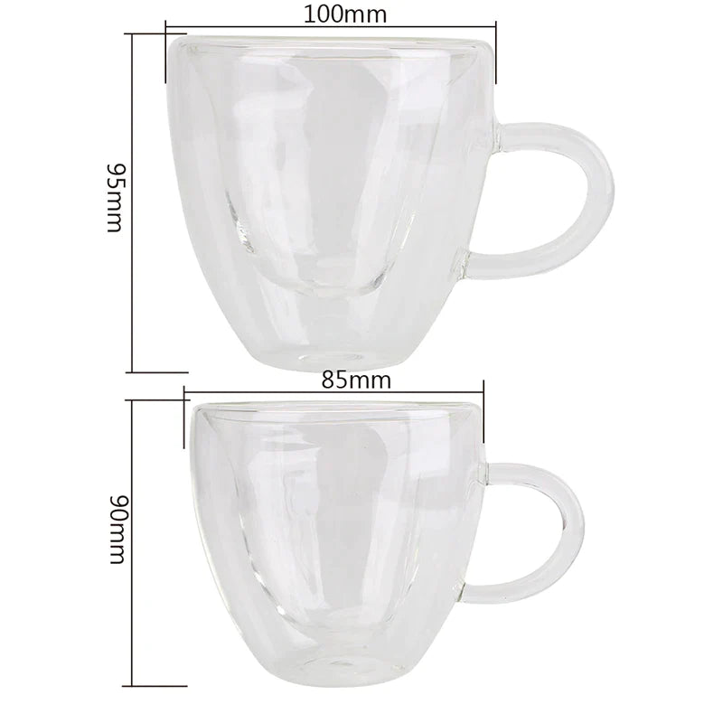 Afralia™ Heart Glass Mug Set: Double Wall Couple Cups for Tea, Coffee, Beer - Gift Drinkware
