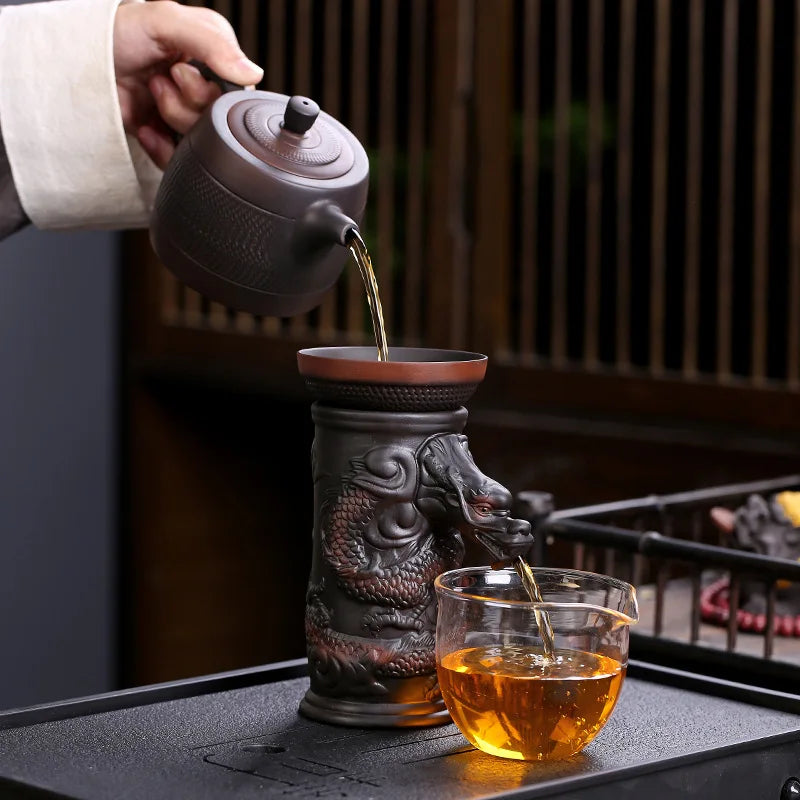 Afralia™ Dragon Tea Leaf Funnel Filter for Kung Fu Tea, Ceramic Table Decor