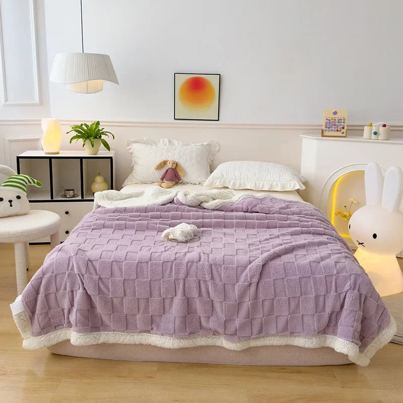 Afralia™ Checkerboard Lambs Wool Blanket, Cozy & Soft Throws for Sofa & Bed