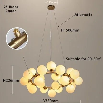 Afralia™ Glass Ball LED Chandelier Pendant for Living Dining Room