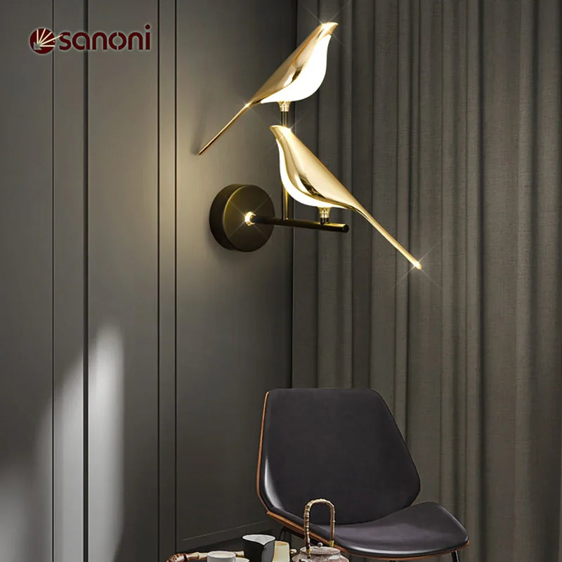 Afralia™ Nordic LED Gold Magpie Bird Wall Lamp: Illuminate Your Space with Avian Elegance