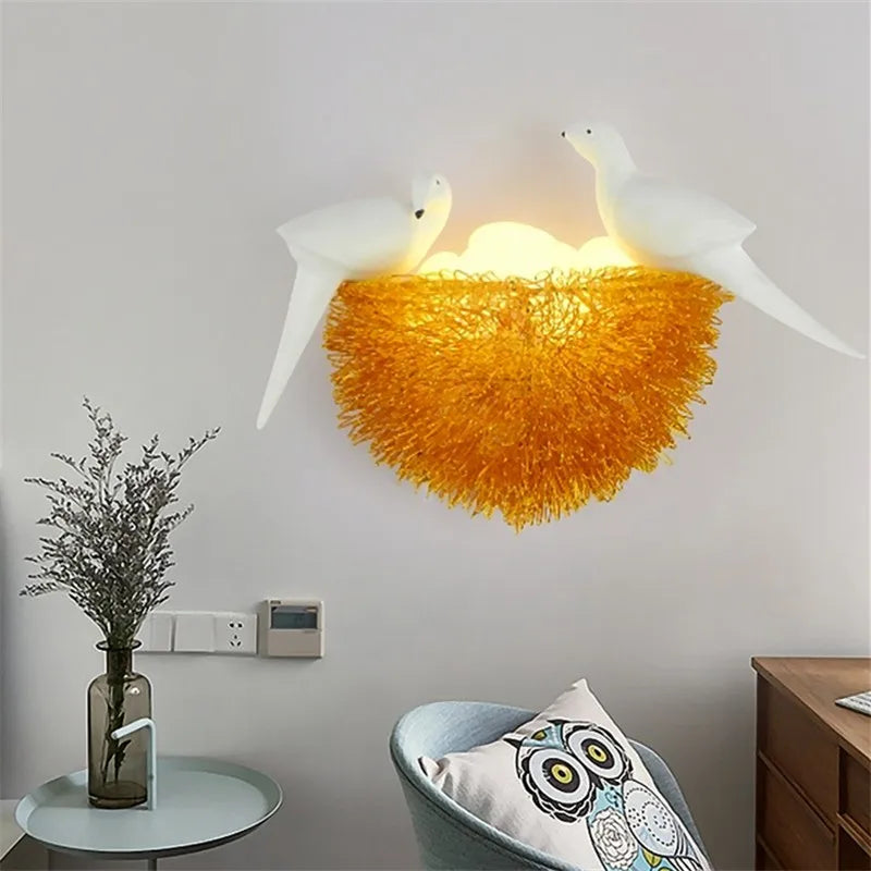 Afralia™ Bird Nest LED Wall Lamp for Children's Bedroom and Home Decor