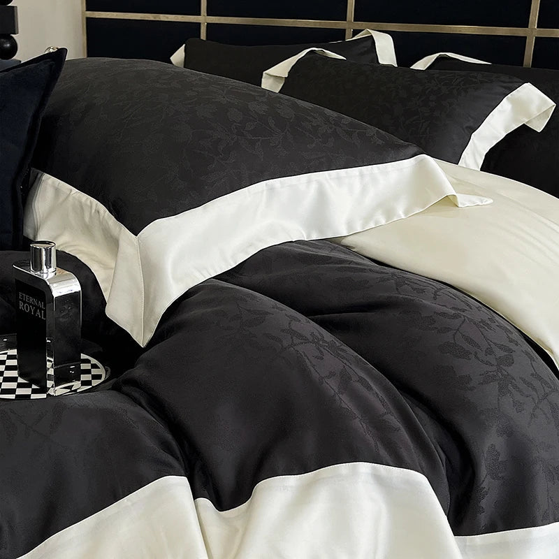 Afralia™ Luxury Black Jacquard Cotton Bedding Set with Silky Soft Texture
