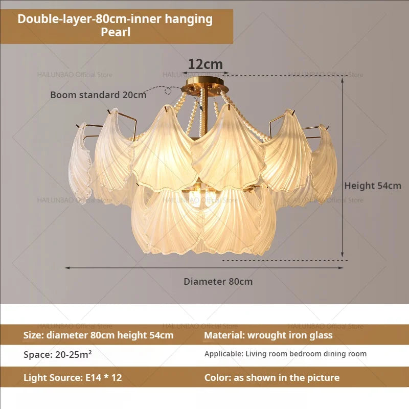 Afralia™ Pearl Crystal Chandelier for Dining Living Bedroom, Elegant French Shell Glass Light