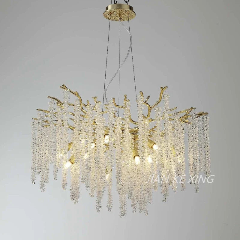 Afralia™ Luxury Crystal Tassel Pendant Chandelier for Living Room Dining Hotel Hall