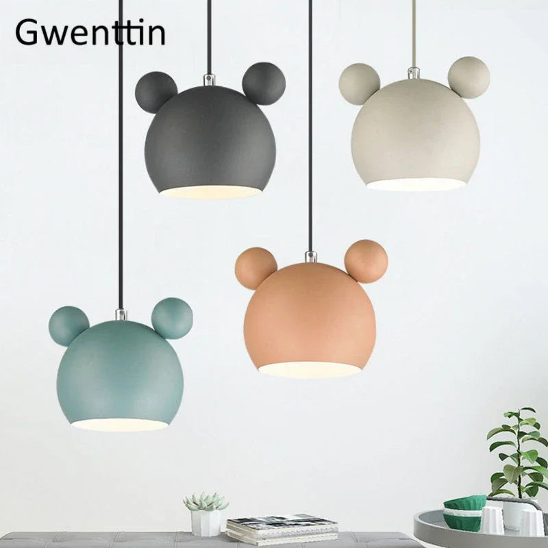 Afralia™ Cartoon Mouse Pendant Light: Nordic Iron Hanging Lamp for Children's Room, LED Lighting Fixtures