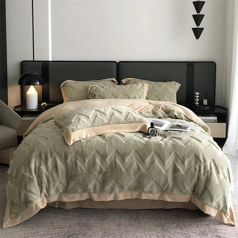 Afralia™ Plush Faux Rabbit Fur Velvet Bedding Set: Duvet Cover, Sheet, Pillowcases