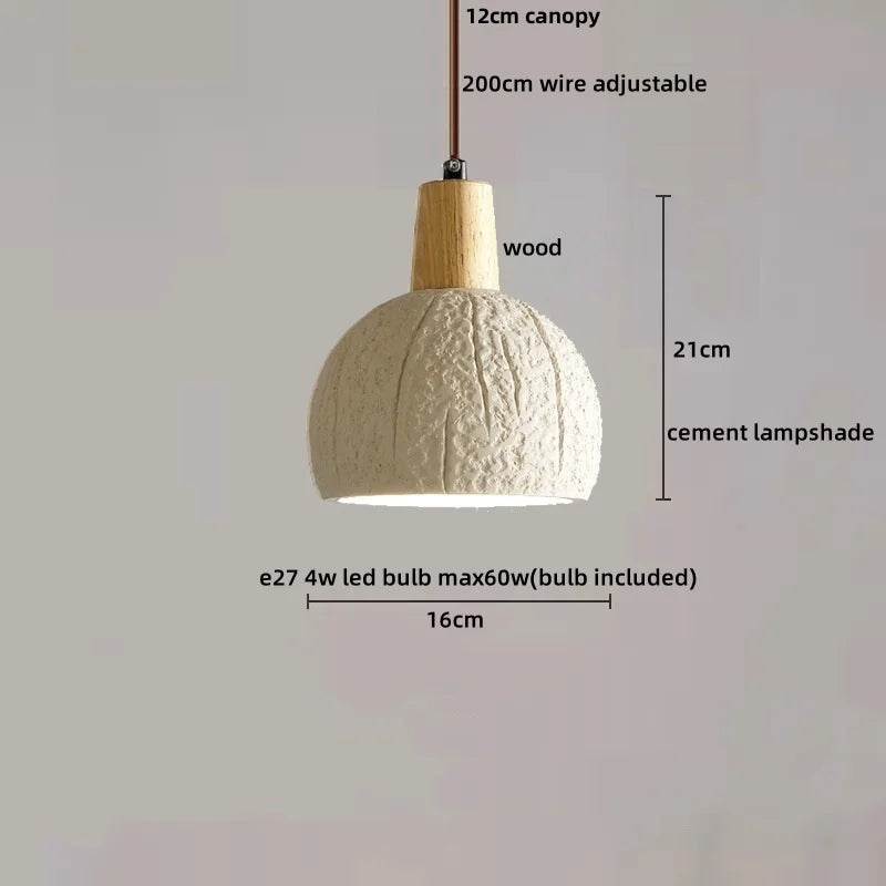 Afralia™ Modern Wood Cement Stone LED Pendant Light Fixture for Home Decor