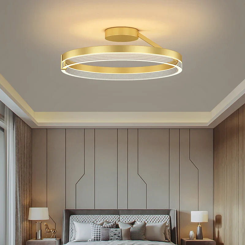 Afralia™ Black Gold Round Chandelier: Modern Design Ceiling Lamp for Home Decoration