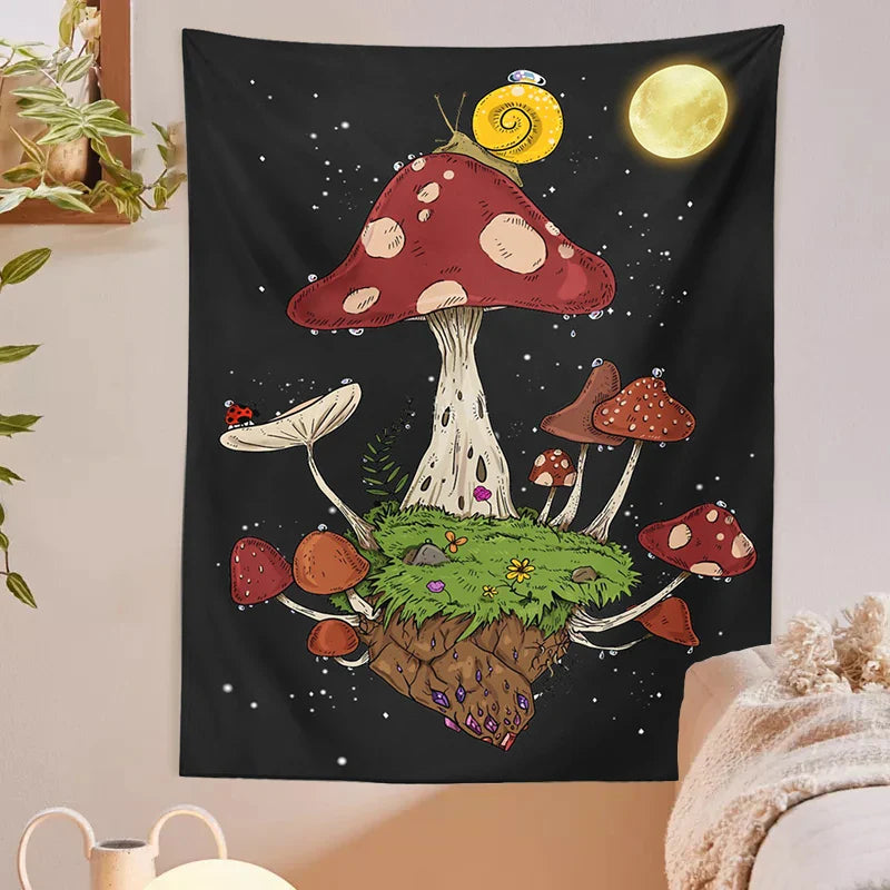 Moon Snail Tapestry Night Sky Wall Hanging by Afralia™ - Bohemian Home Decor