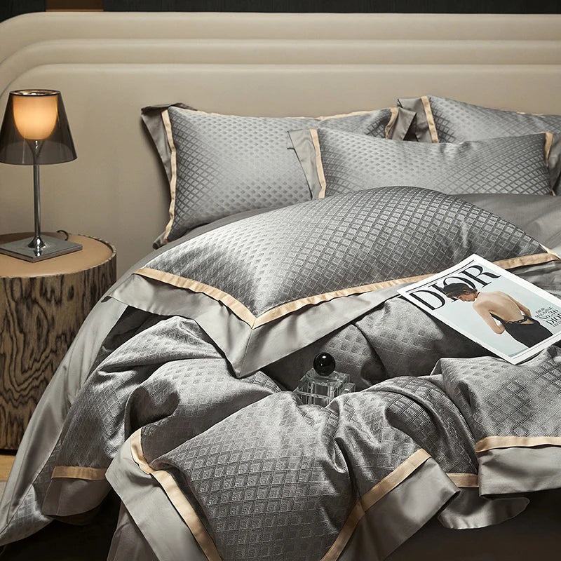 Afralia™ Luxury Yarn-dyed Jacquard Bedding Set: Duvet, Sheet, Pillowcases