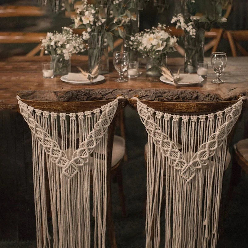 Afralia™ Hand-woven Macrame Wedding Chair Back Tapestry Decor for Mr & Mrs