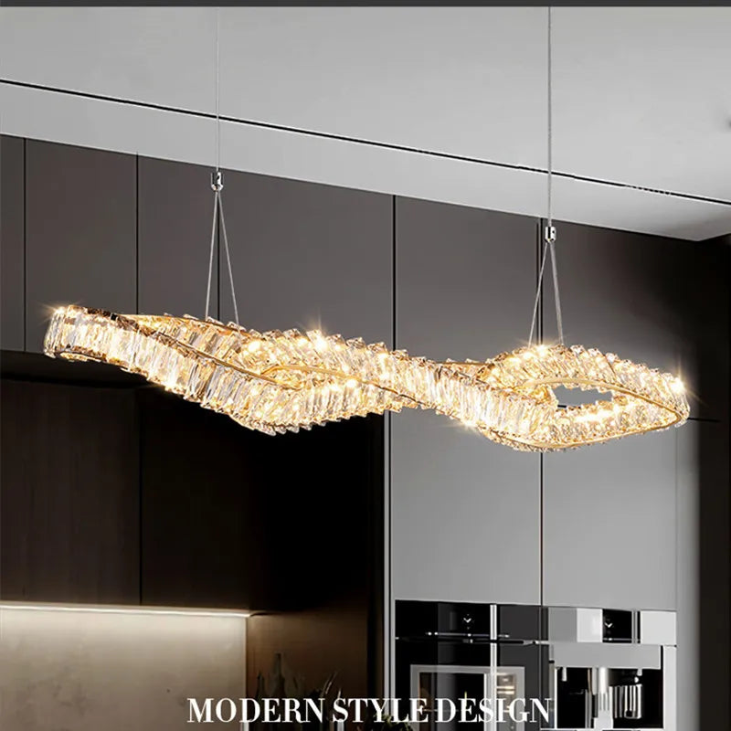 Afralia™ Gold Metal Crystal Pendant Light Luxury Dimmable LED Hanging Lamp