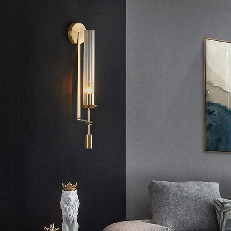 Afralia™ Retro Glass Tube Wall Sconce - Nordic Vintage Gold Lamp for Living Room Decor