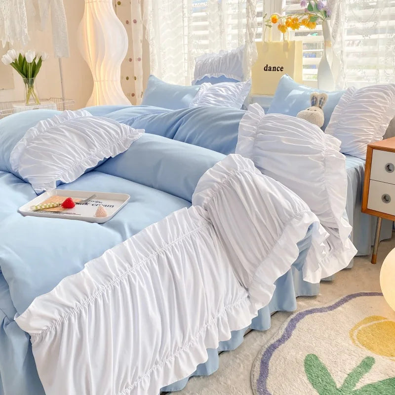 Afralia™ Lace Trim Solid Cotton Bedding Set - Queen/King/Double/Single Sizes