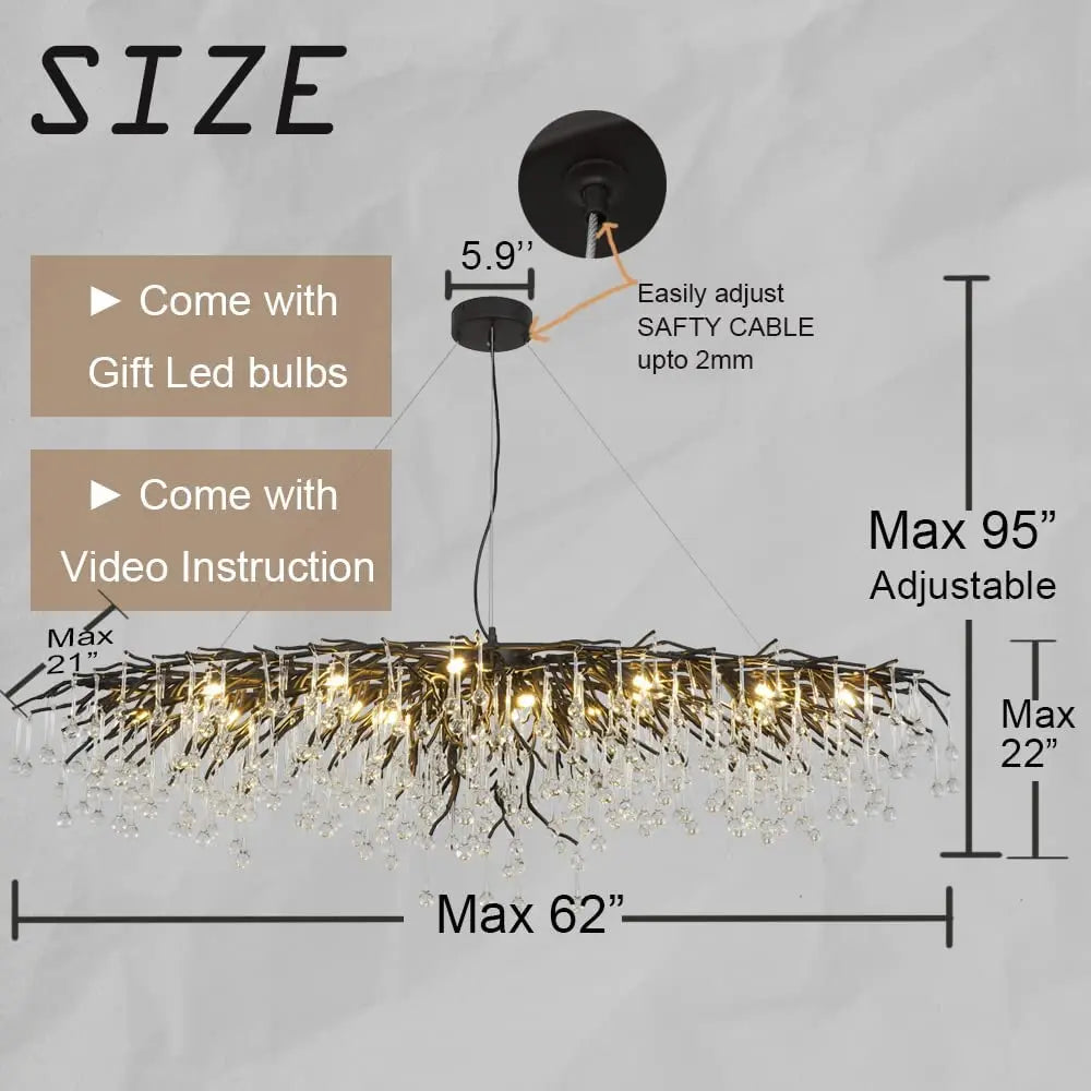 Afralia™ Crystal Chandelier: Black/Gold/Chrome Ceiling Lamp for Living Room & Dining Table