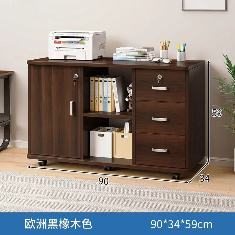 Afralia™ Wooden Mobile Side Cabinet with Lock, Printer Storage Cabinet, Low Drawer Cabinet