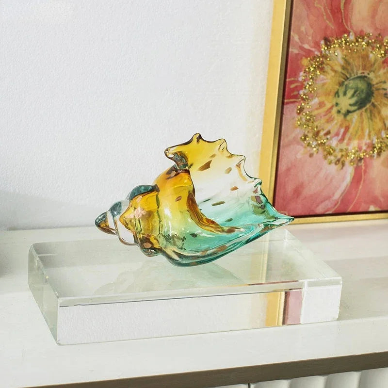 Afralia™ Glass Conch Shell Statue Colorful Modern Design Sculpture Decor Ornaments