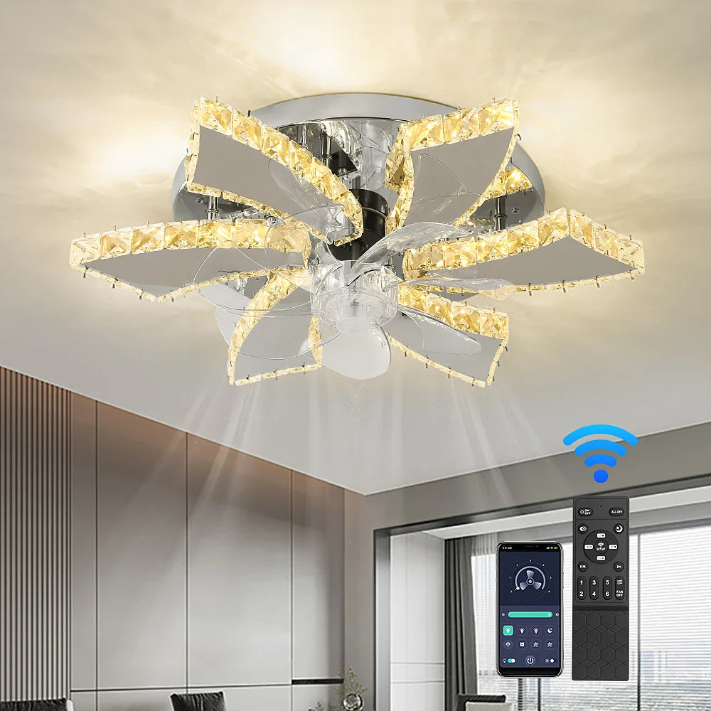 Afralia™ Crystal LED Ceiling Fan: Remote Control Chandelier for Bedroom & Living Room