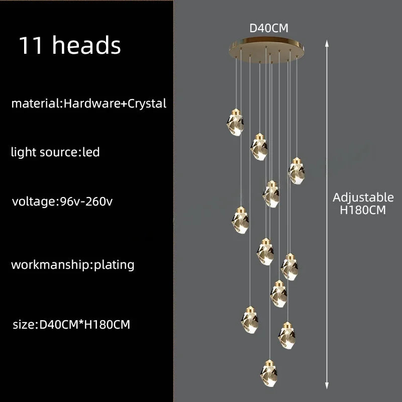 Afralia™ Nordic Crystal Chandelier for Living Room Villa Ceiling - Staircase Pendant Lamps