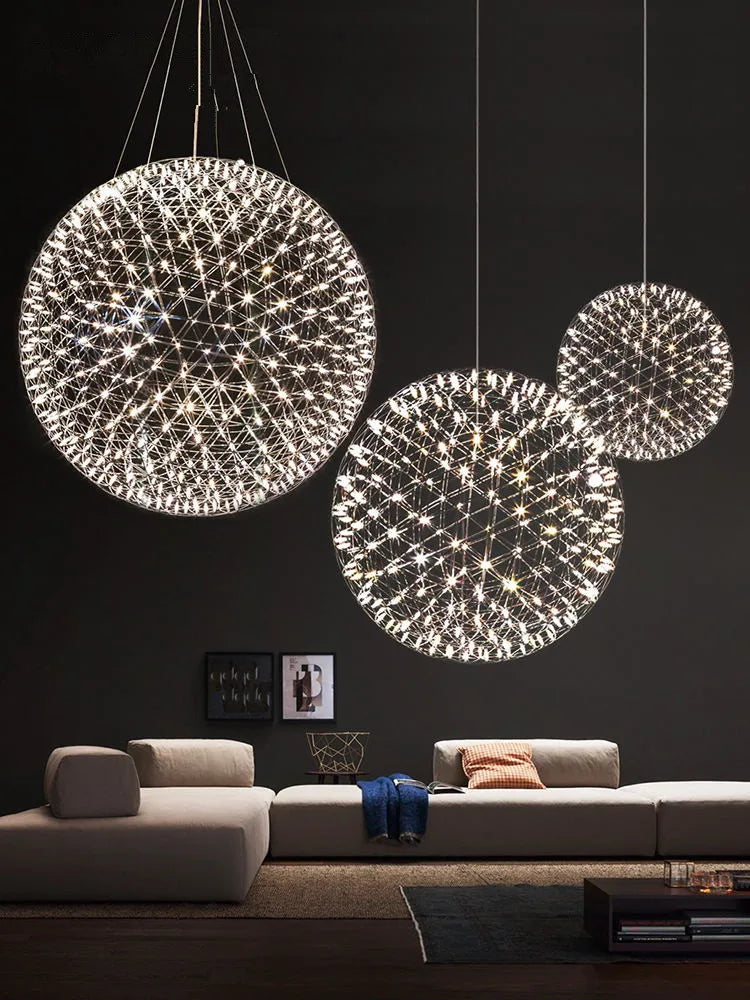 Afralia™ Spark Sphere Chandelier: Starry Sky Commercial Light for Restaurant, Mall, and Shop