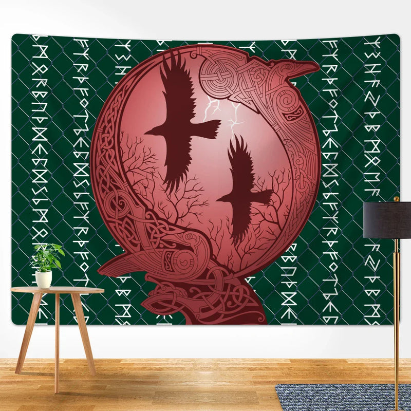 Afralia™ Viking Crow Symbol Tapestry: Psychedelic Home Decor for Hippie Room