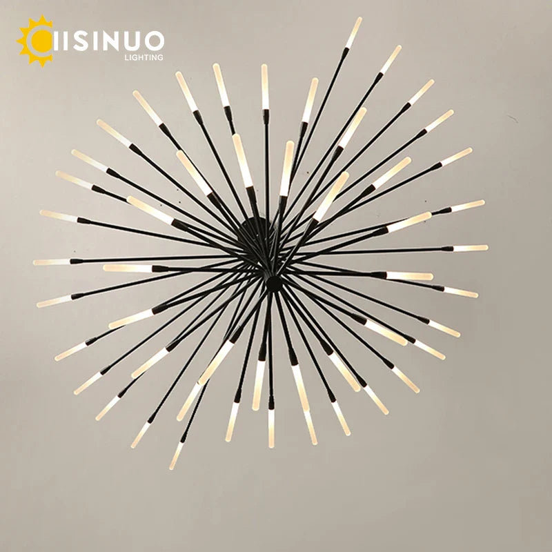 Afralia™ Firework Shape LED Chandelier in Gold and Black for Home Lighting