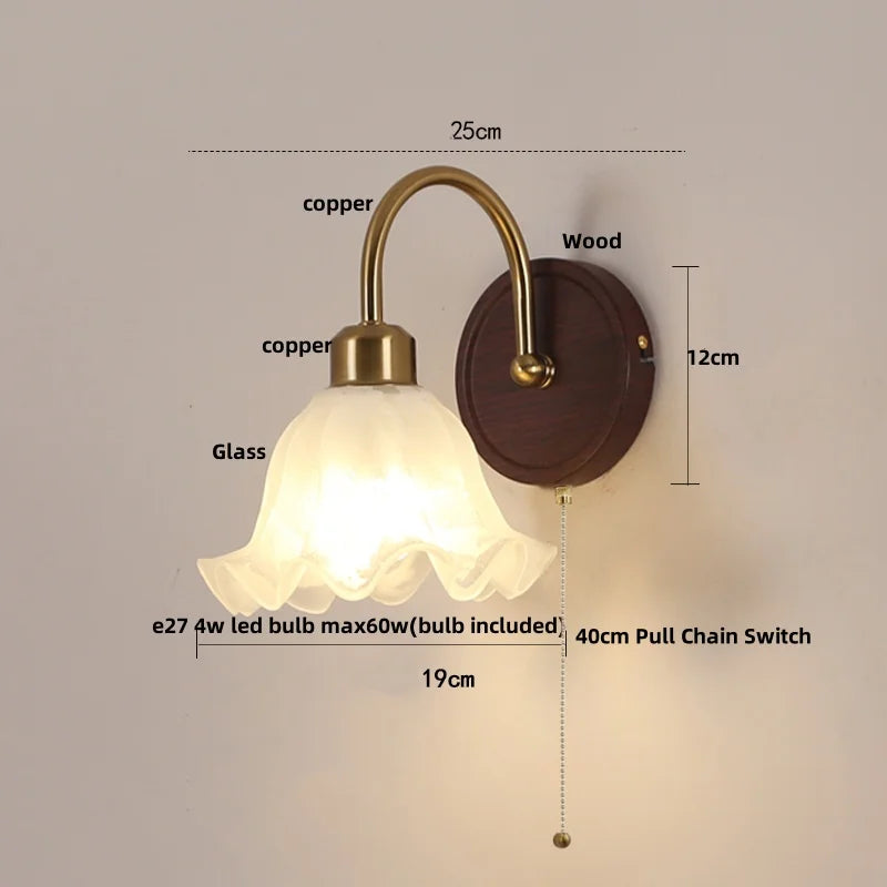 Afralia™ Glass LED Wall Sconce with Pull Chain Switch for Hallway, Bedroom, and Foyer