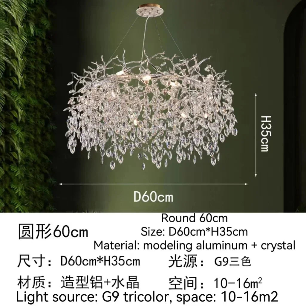 Afralia™ Golden Crystal Tree Ceiling Chandelier, Luxury Aluminum Art Fixture