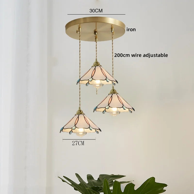 Afralia™ Pink Glass LED Pendant Lights Copper Modern Hanging Lamp Home Decor