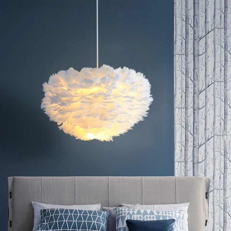 Afralia™ Nordic LED Feather Pendant Chandelier for Princess Bedroom, Home Decor-Romatic Art