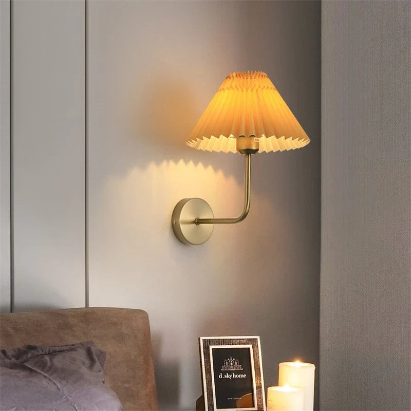 Afralia™ Curved LED Metal Wall Lamp with Pleated Lampshade for Modern Nordic Room Decor