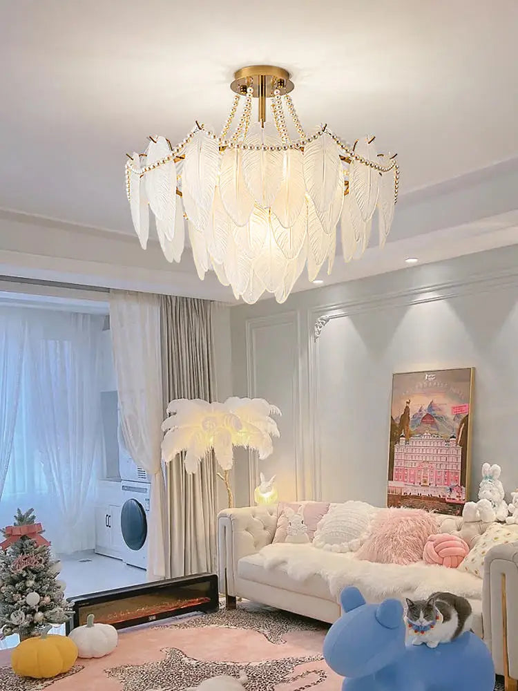 Afralia™ Feather Pendant Chandelier for Luxe Ceiling Decor in French Loft Style