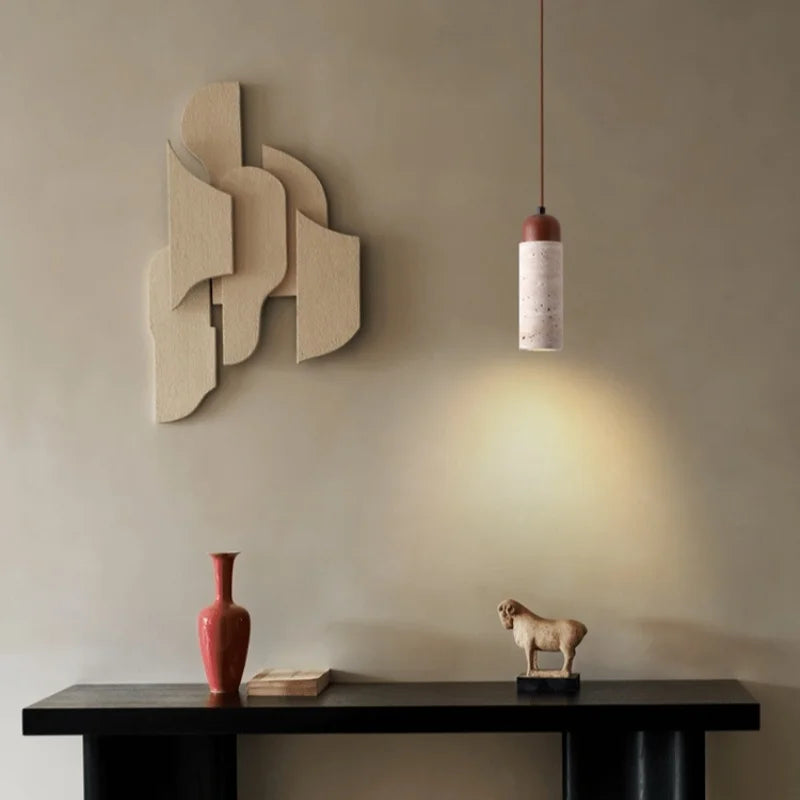 Afralia™ Nordic LED Pendant Lights Yellow Travertine Wood Hanging Lamp