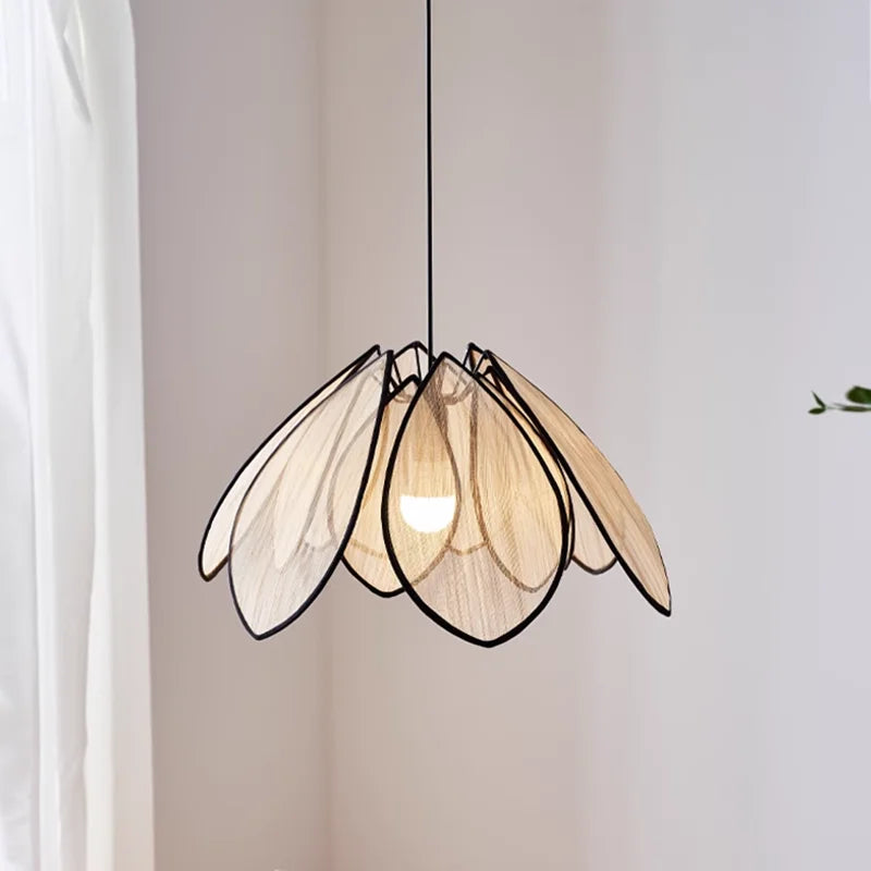 Afralia™ Rattan Petal Pendant Lights: Japanese Style Homestay Lighting for Living Room