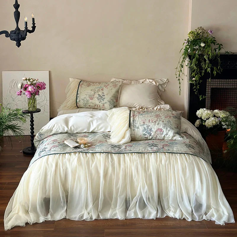 Afralia™ French Princess Lace Ruffles Bedding Set with Soft Silky Touch