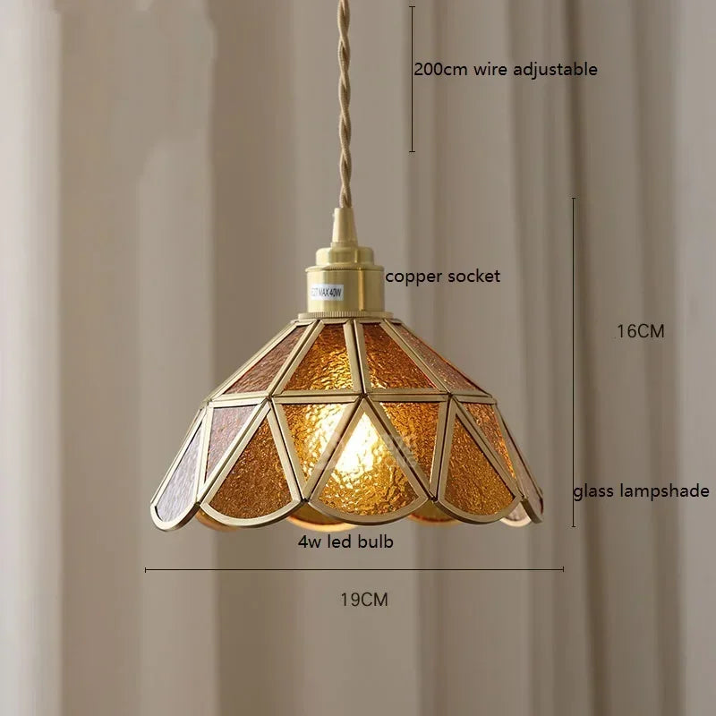 Afralia™ Colorful Glass Copper LED Pendant Light for Kitchen Bedroom Living Room Loft