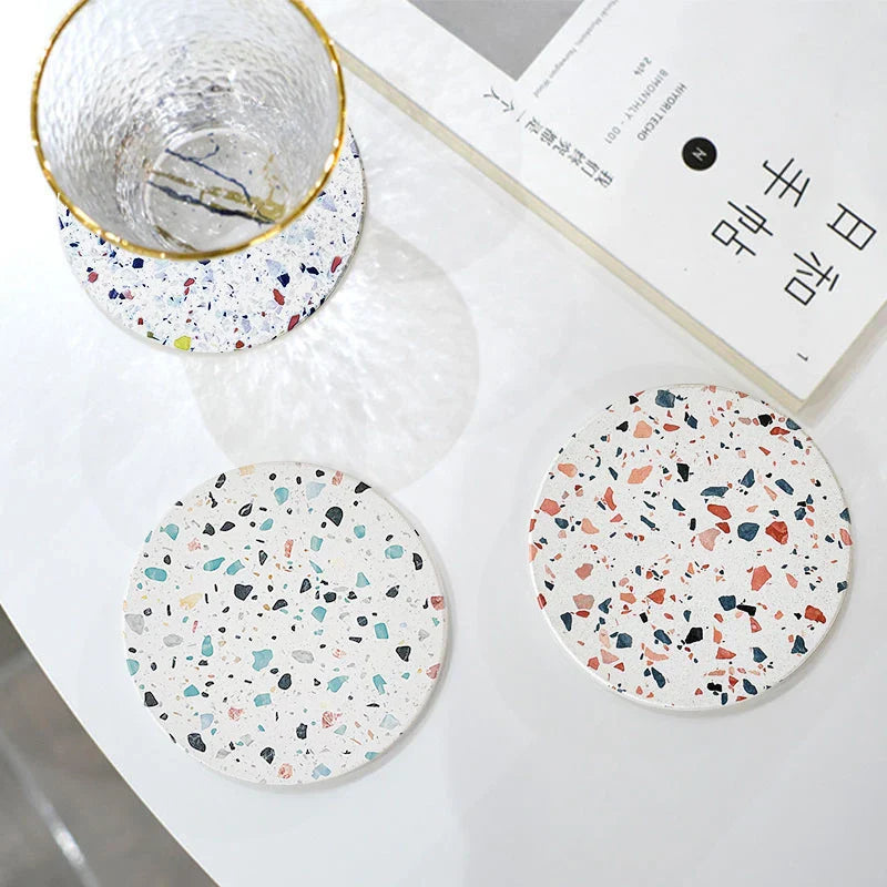 Afralia™ Terrazzo Coasters: Absorbent Ceramic Coffee Table Decor & Housewarming Gift