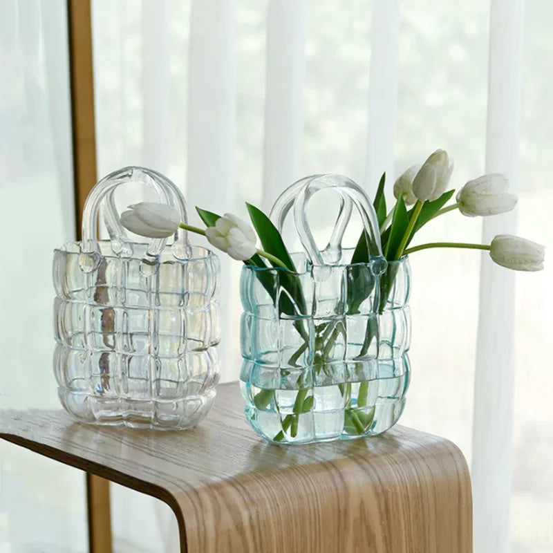 Afralia™ Clear Glass Vase Terrarium Handbag for Living Room Decoration