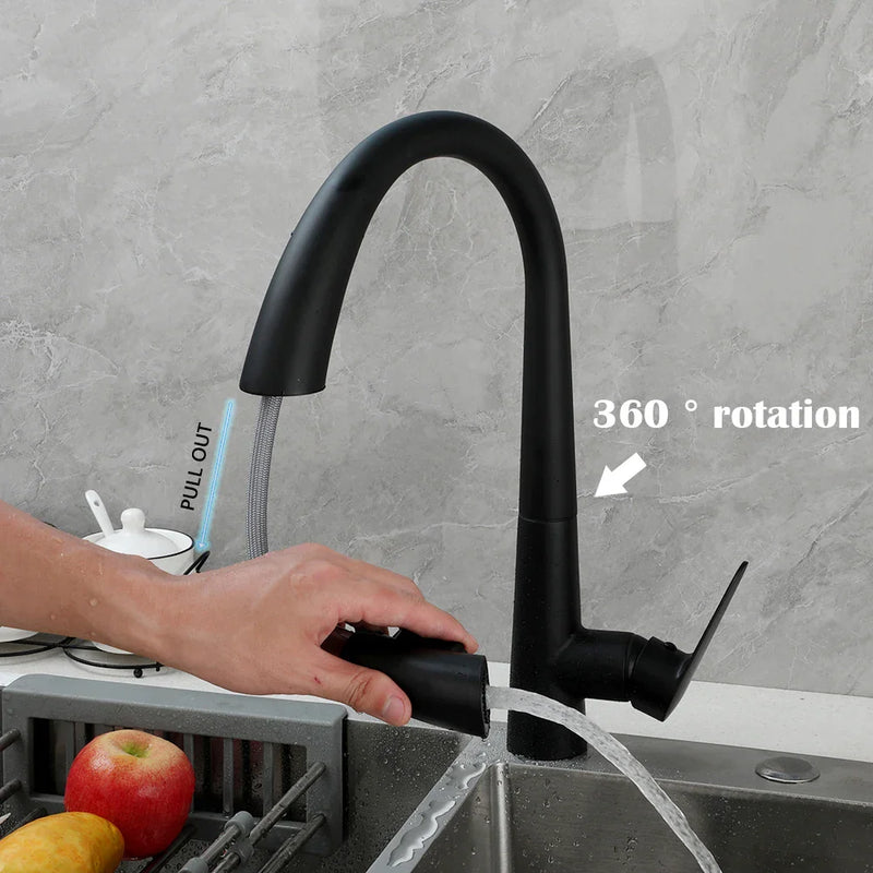 Afralia™ Swan Neck Kitchen Faucet: 360° Swivel Pull Out Mixer Tap with Hot Cold Water