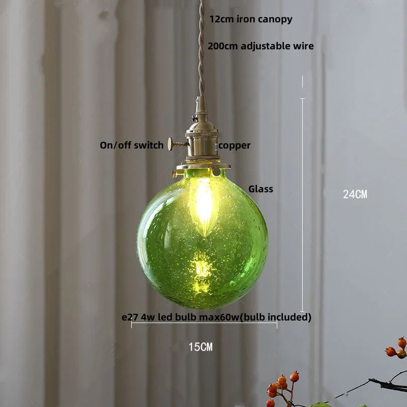 Afralia™ Bubble Glass Ball LED Pendant Lamp with Copper Knob Switch - Nordic Modern Home Decor