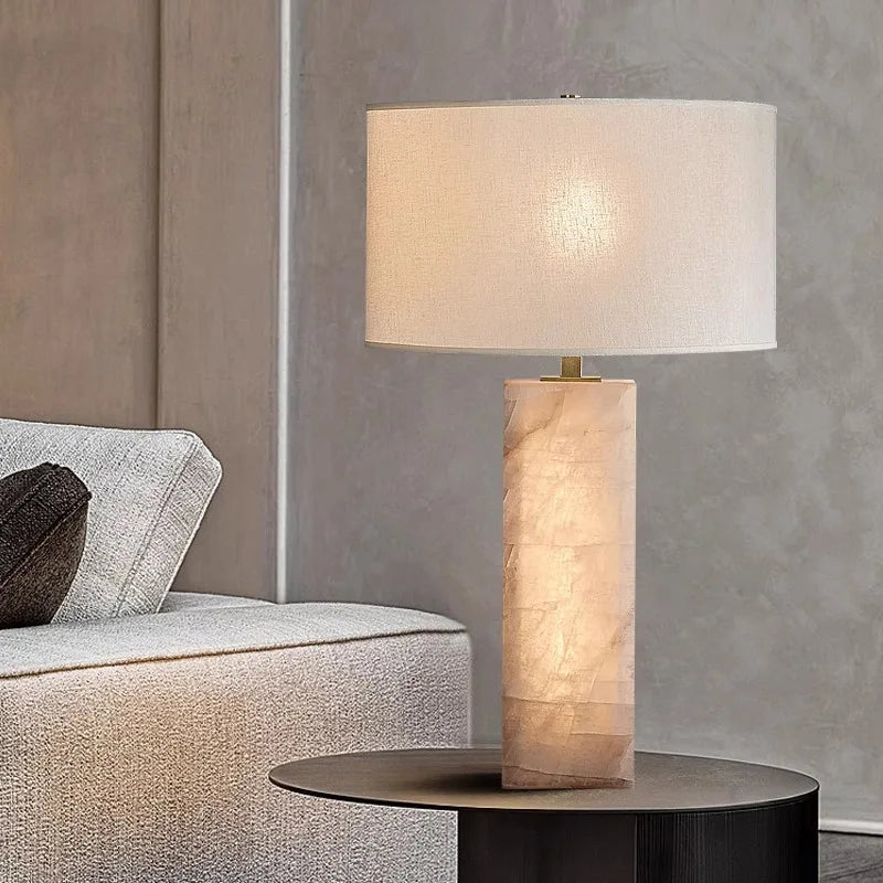 Afralia™ Spanish Marble Table Lamp with Fabric Lampshade