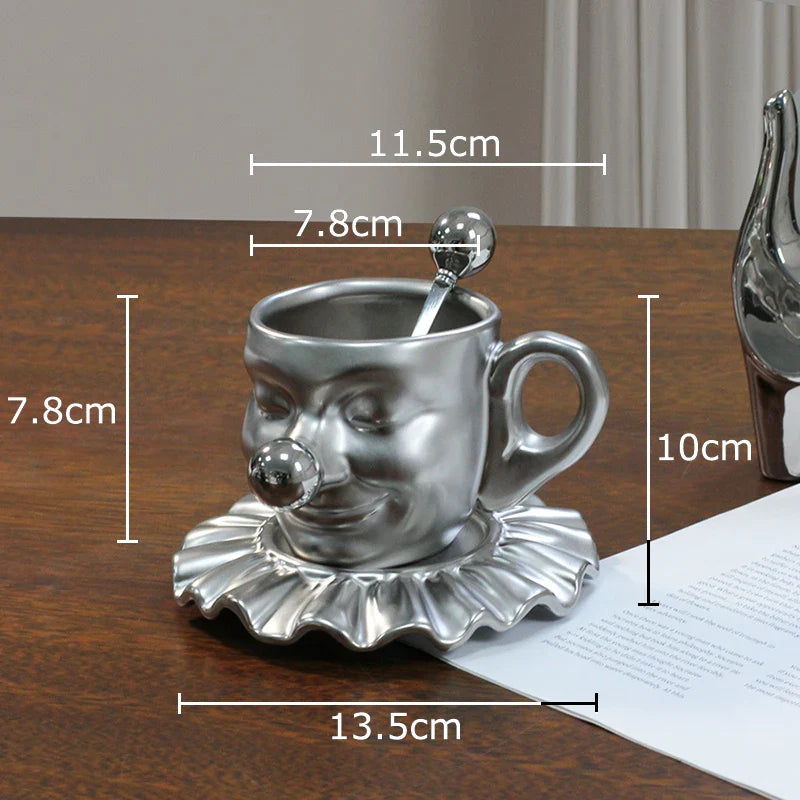 Afralia™ Joker Head Cup & Saucer Porcelain Coffee Mug Set - Clown Character Tea Teacup