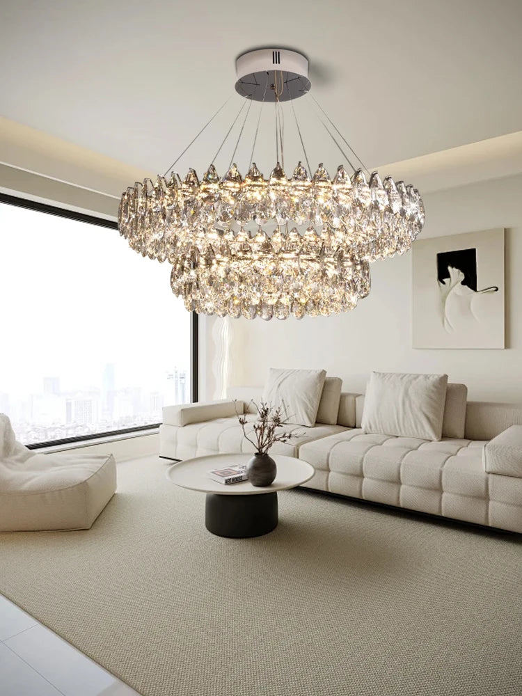Afralia™ Silver Crystal Stainless Steel Ceiling Pendant Lights for Bedroom - Luxury Hanglamp