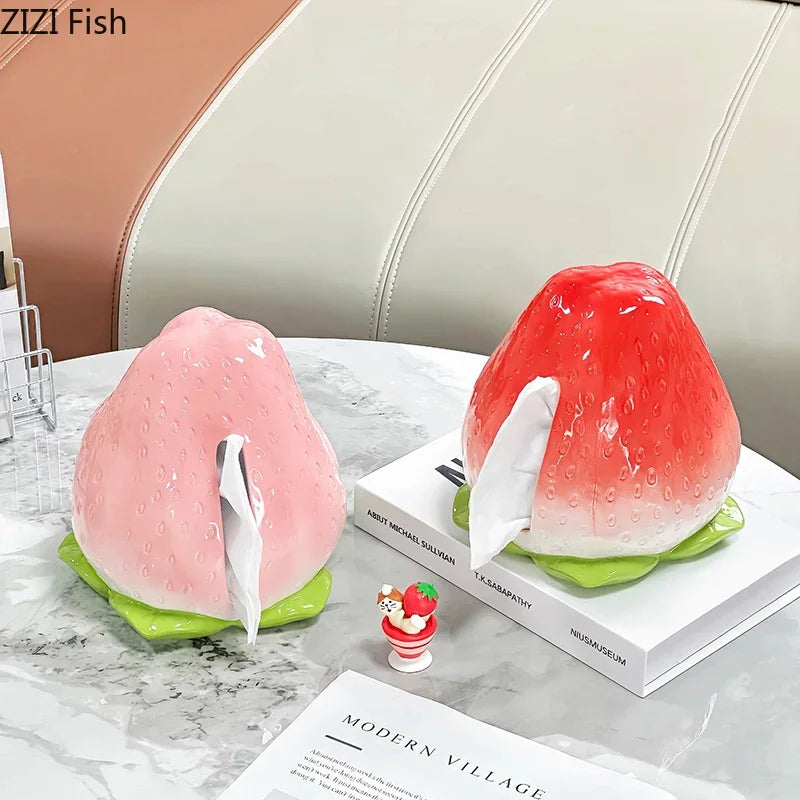 Afralia™ Strawberry Ceramic Tissue Box Lovely Desk Decoration Bedside Table Paper Towel Case