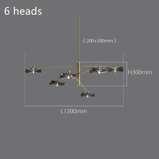 Afralia™ Lotus Leaf Glass Iron Chandelier for Bedroom Living Room Hall Lighting