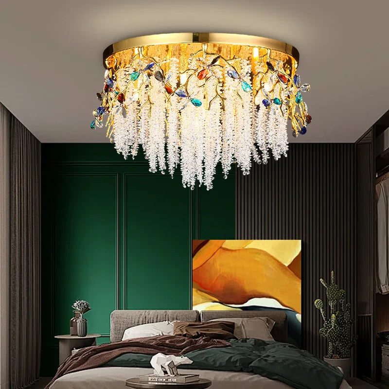 Afralia™ Colored Crystal Water Drop Glass Ceiling Light for Villa, Dining, Living, Study, Hotel