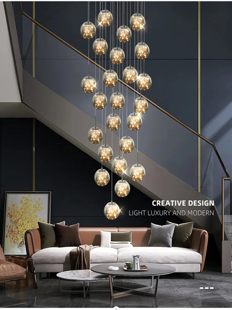 Afralia™ Modern Glass Ball Spiral Chandelier Pendant Light for Living Room Loft Villa